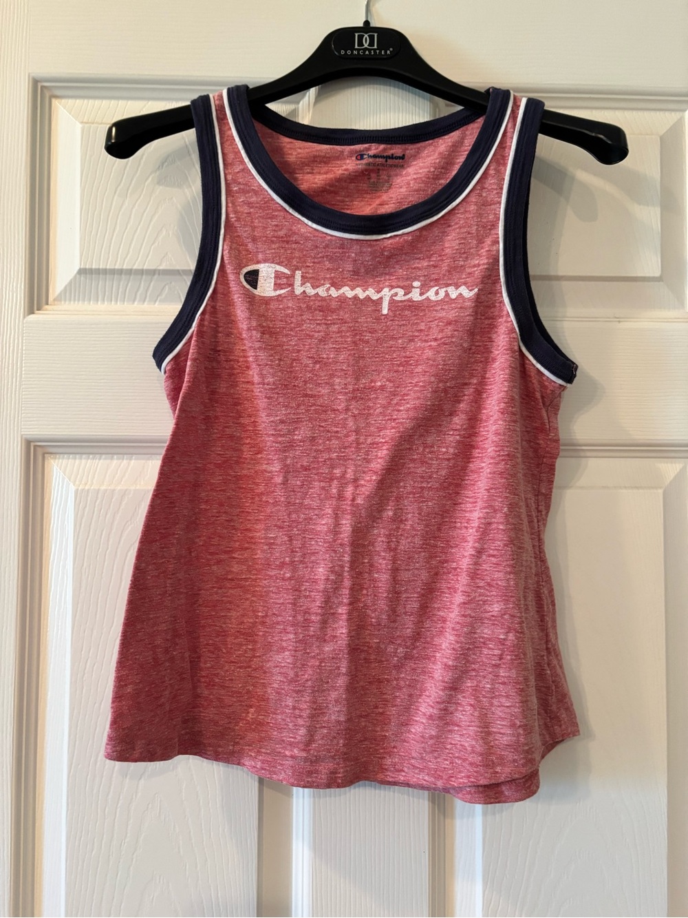 Vintage Champion Red Heather Tank with Navy Trim size S